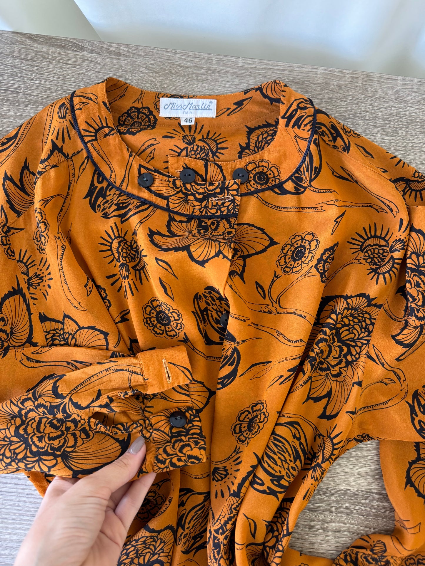 Cămașă vintage din mătase și acetat cu print superb ( mărimea L-XL)