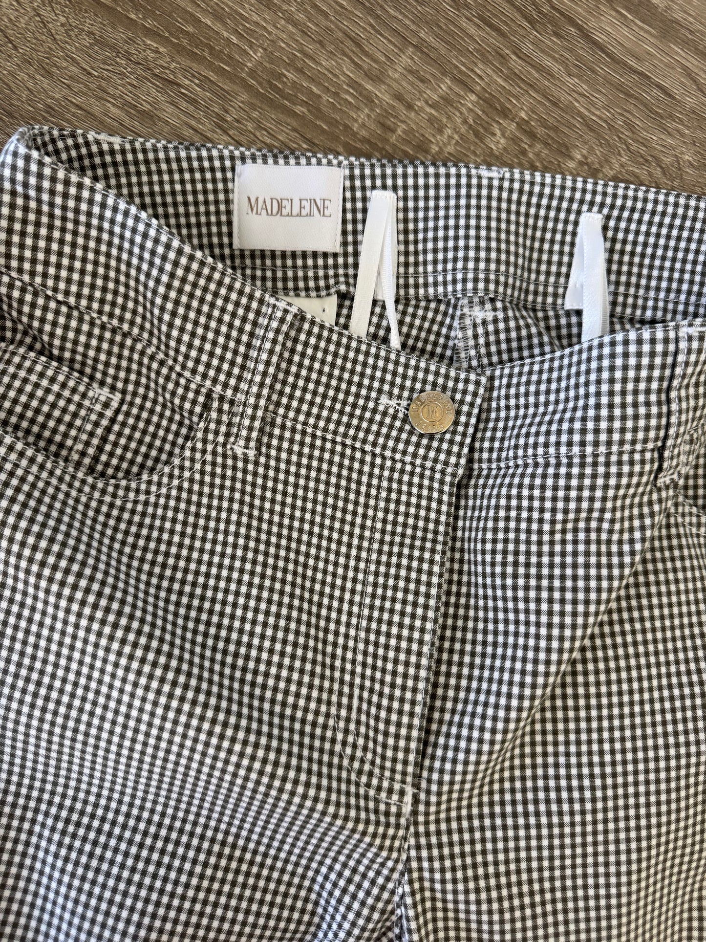 Pantalon Madeleine din bumbac elastic cu talie medie și detaliu ( mărimea S)