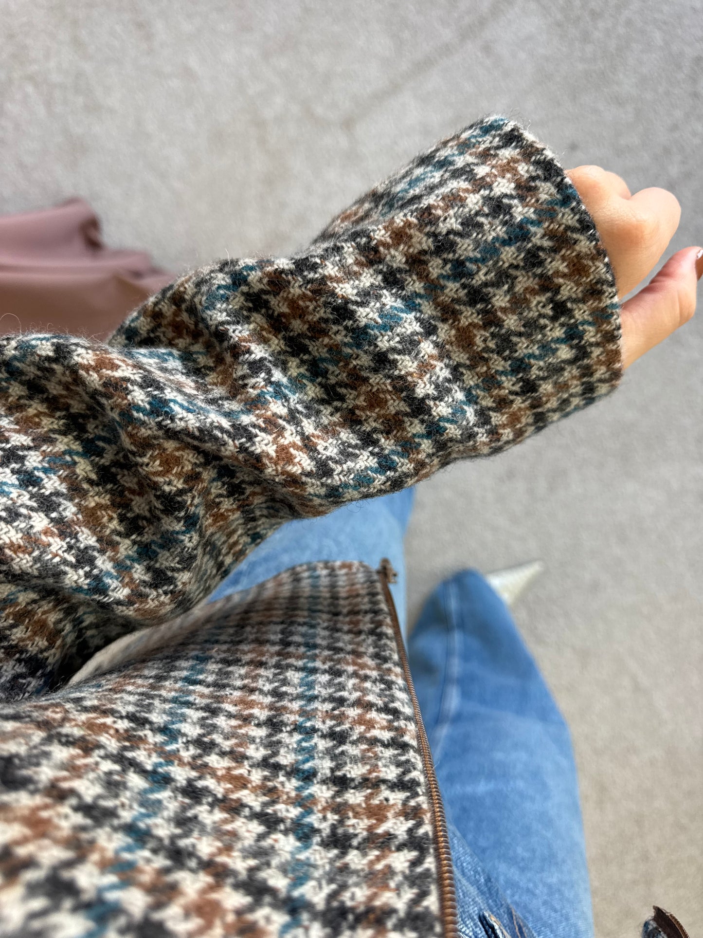 Sacou vintage- jacheta din stofă moale, închidere cu fermoar ( M/L)