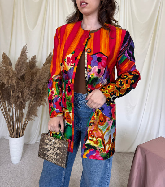 Sacou- pardesiu spectaculos din lână și mătase naturală, piesa de colecție( mărimea M)