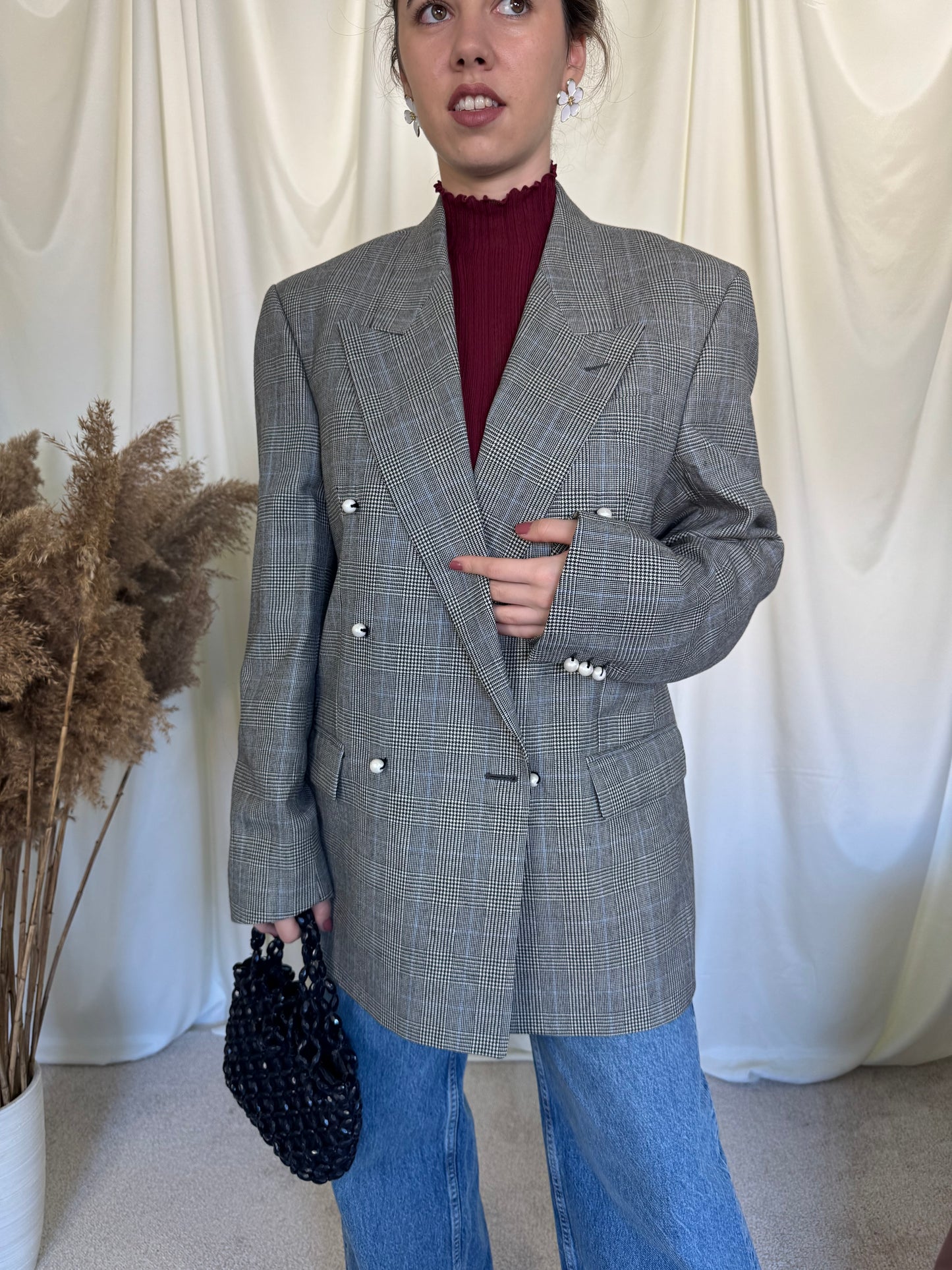 Sacou vintage superb din stofă de lână cu nasturi perla ( mărimea L!