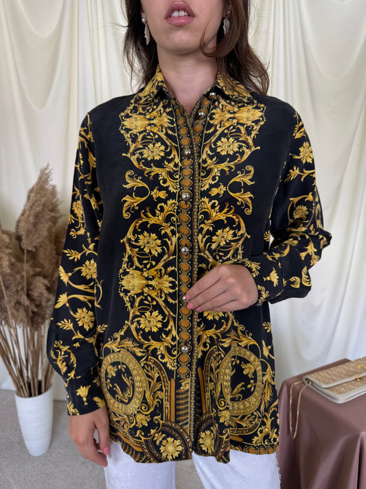 Cămașă vintage din 100% mătase naturala cu print baroc ( mărimea M/L)
