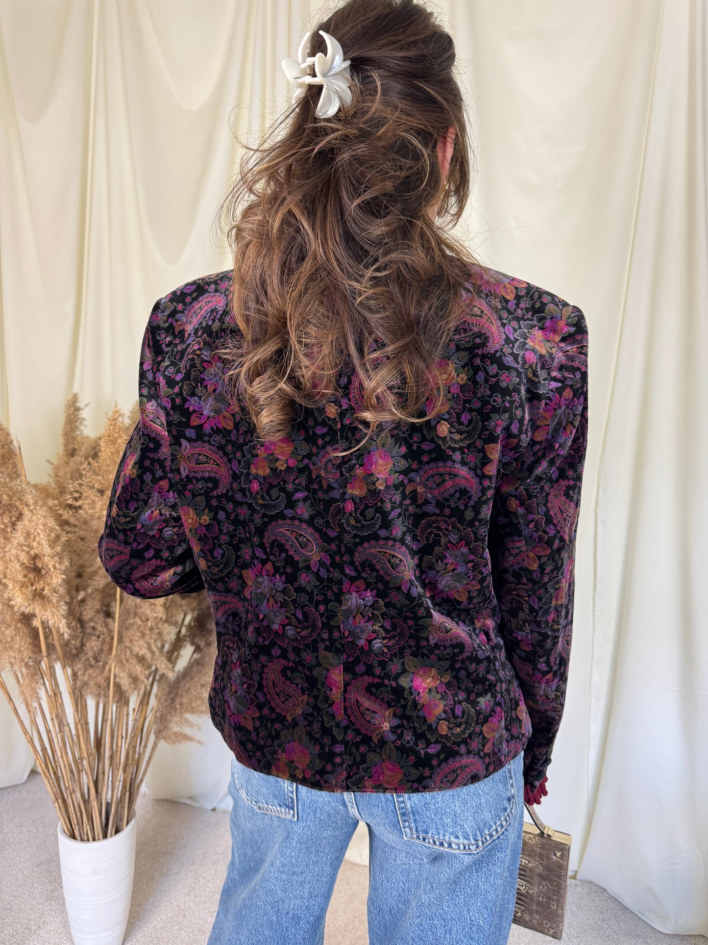 Sacou vintage superb din catifea de bumbac cu print ( M/L)