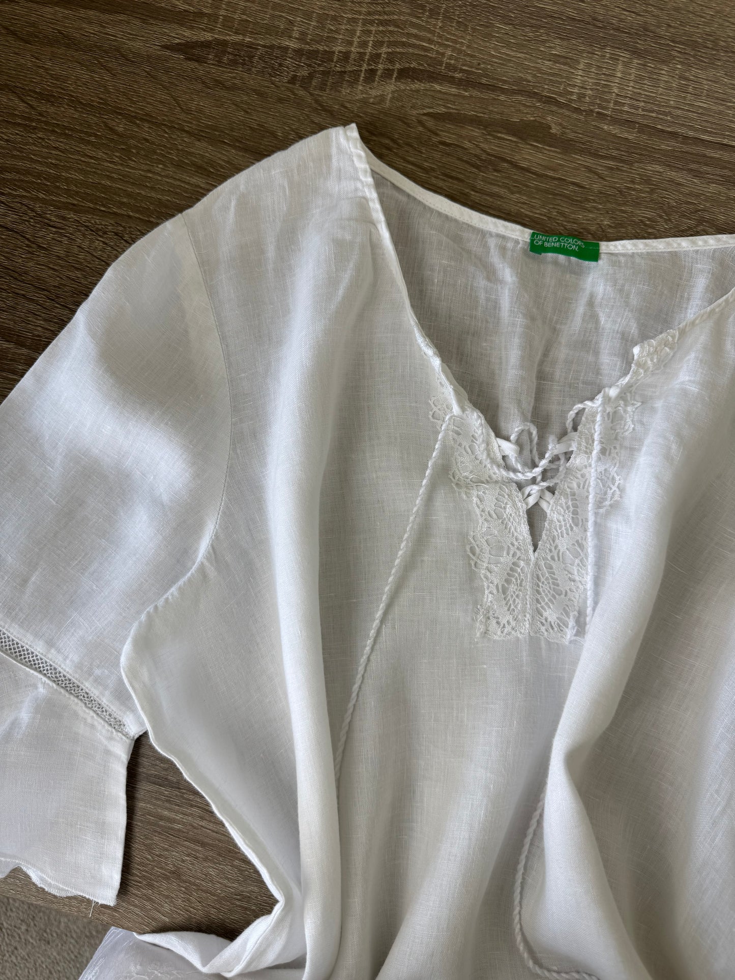 Cămașă Benetton din in cu broderie ( mărimea M/L)