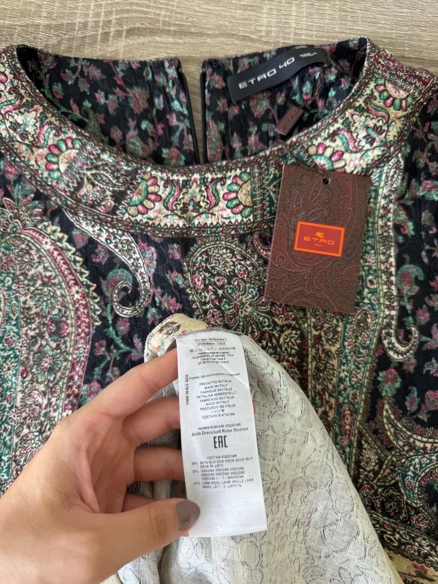 Rochie luxury ETRO, print specific brandului, produs nou, mătase lână și vascoza ( mărimea S-M)
