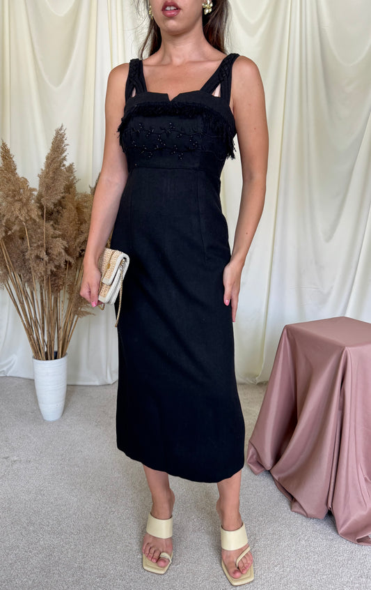 Rochie vintage cu aplicații și broderie, talie super marcata ( mărimea XS/S)