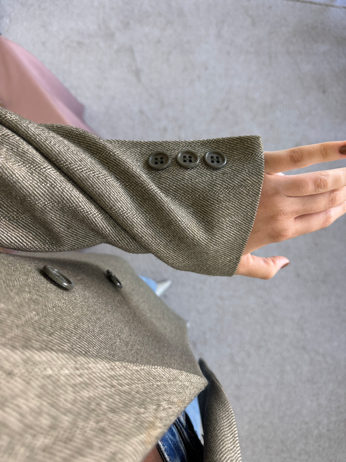 Sacou vintage verde olive din 100% lână la rând dublu de nasturi ( mărimea S/M)