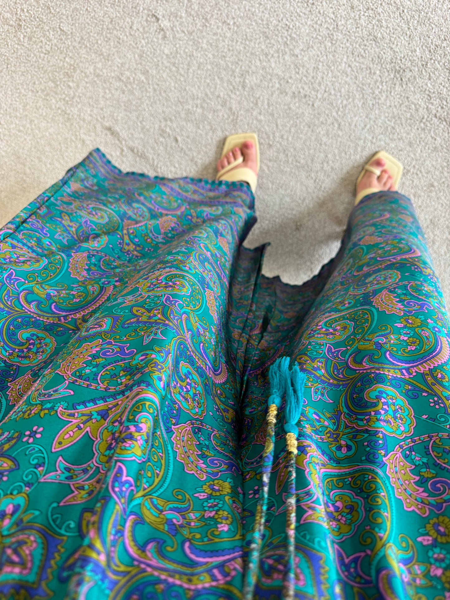 Pantalon de vară din 100% mătase cu print, talie elastică ( mărime universală S-L)