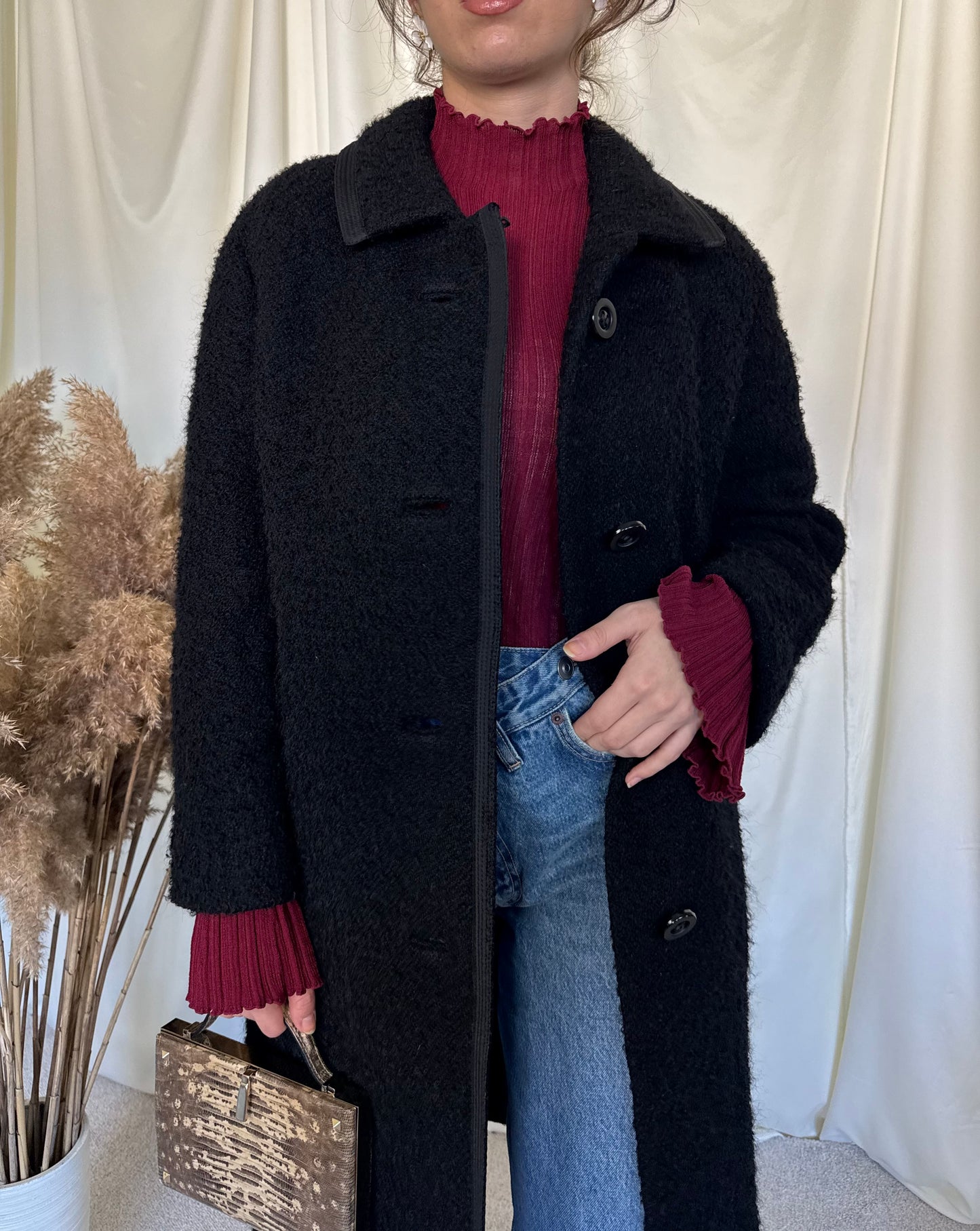 Palton vintage superb din stofă de lână boucle, mărimea M