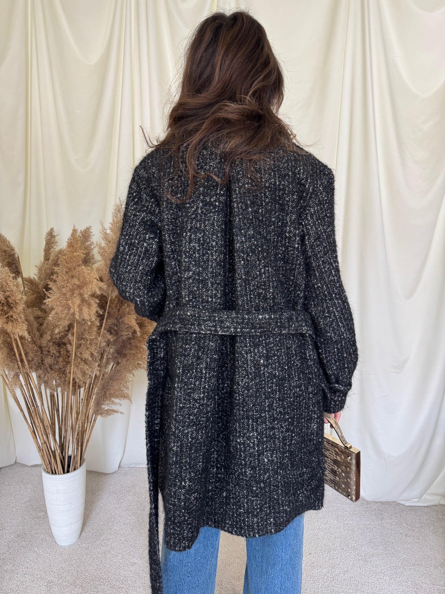 Palton cu cordon din 80% lână, alpaca și mohair ( M)