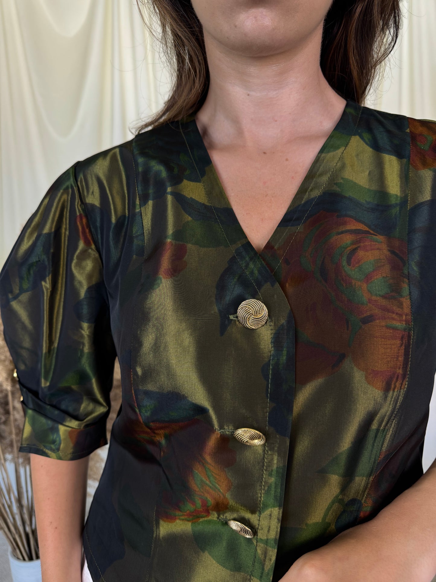 Sacou vintage din acetat cu print și nasturi metalici (Mărimea M/L)
