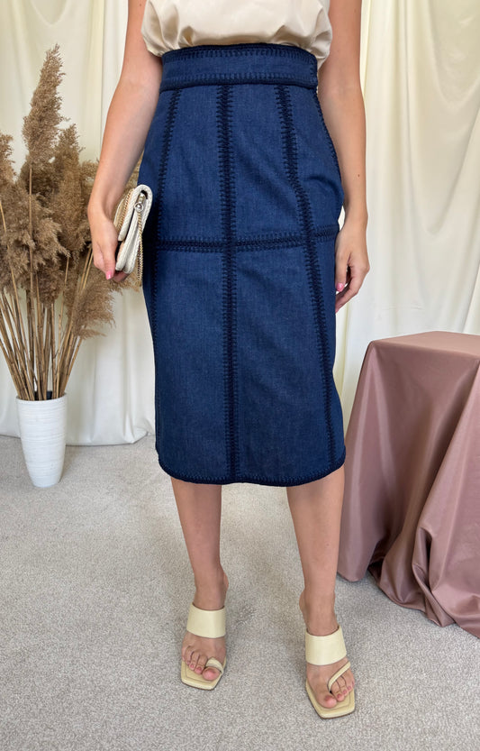 Fusta brand luxury MIU MIU din denim de bumbac cu talie înaltă ( mărimea S-S/M)
