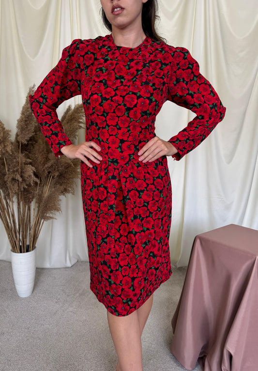 Rochie vintage din 100% mătase naturală cu print ( mărimea XS/S)