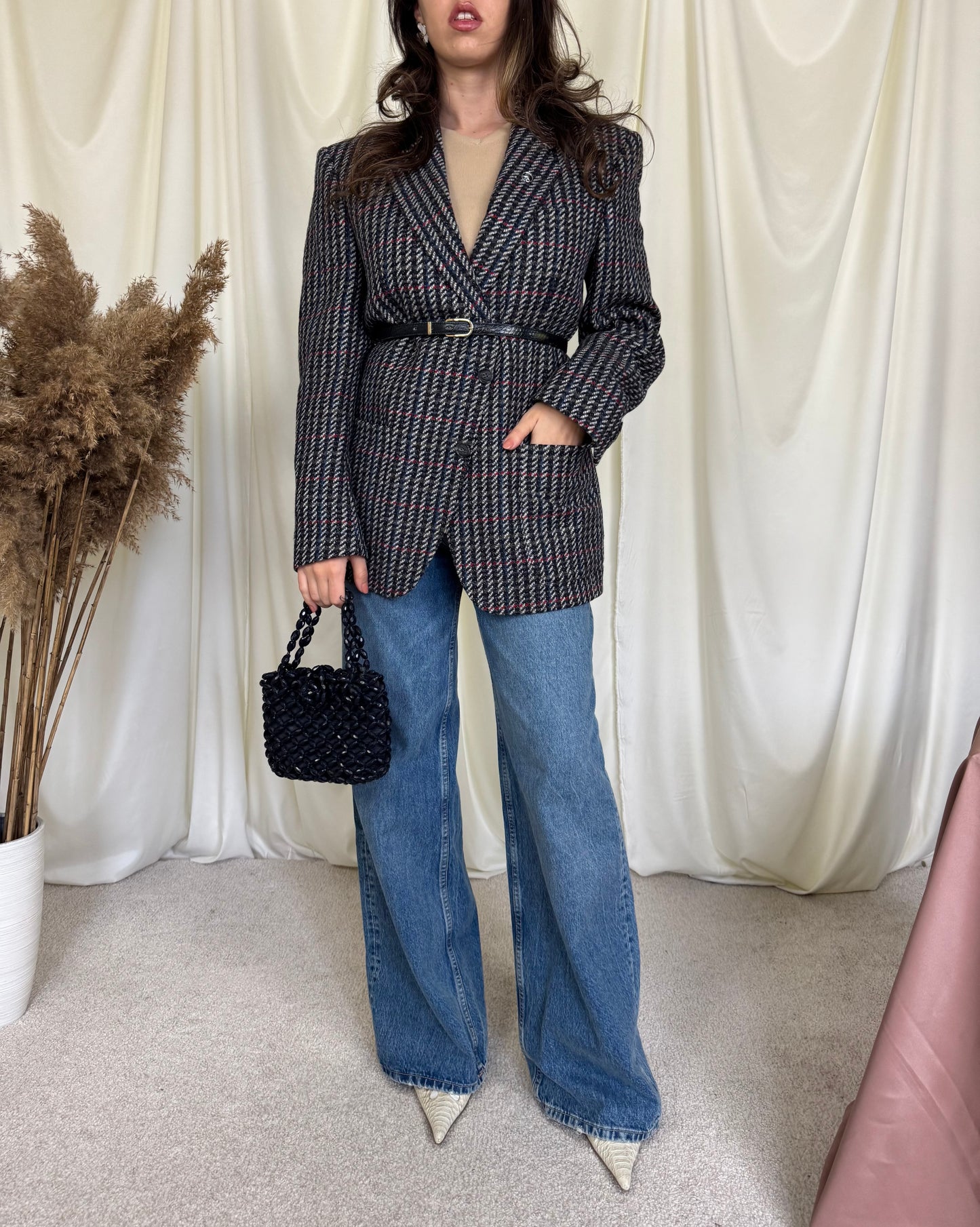 Sacou vintage din stofă superbă de lână și bumbac, fit oversized ( mărimea M)