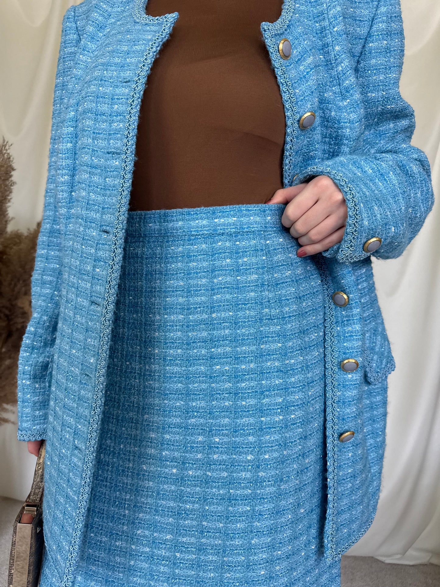 Deux piece vintage din tweed stil Chanel ( L-XL)