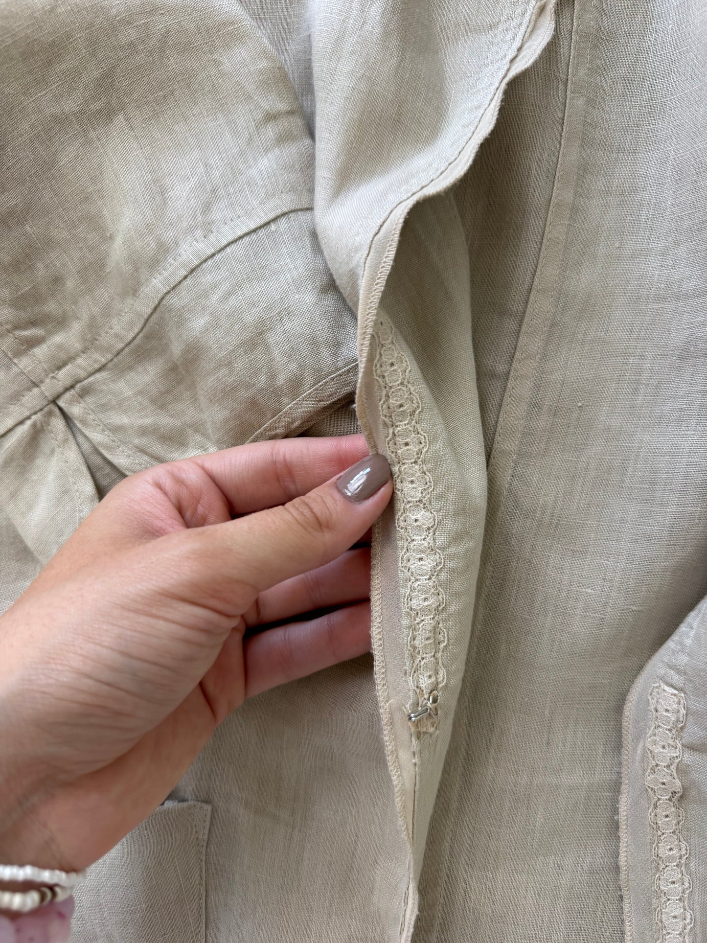 Sacou de vară din in cu broderie, nude beige( mărimea L)