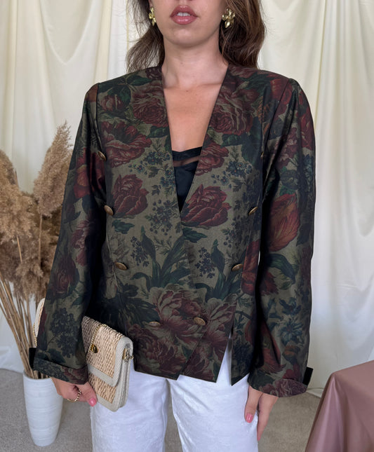 Sacou-jacheta premium Elegance Paris COUTURE din 100% bumbac cu print floral și nasturi metalici ( mărimea M/L)