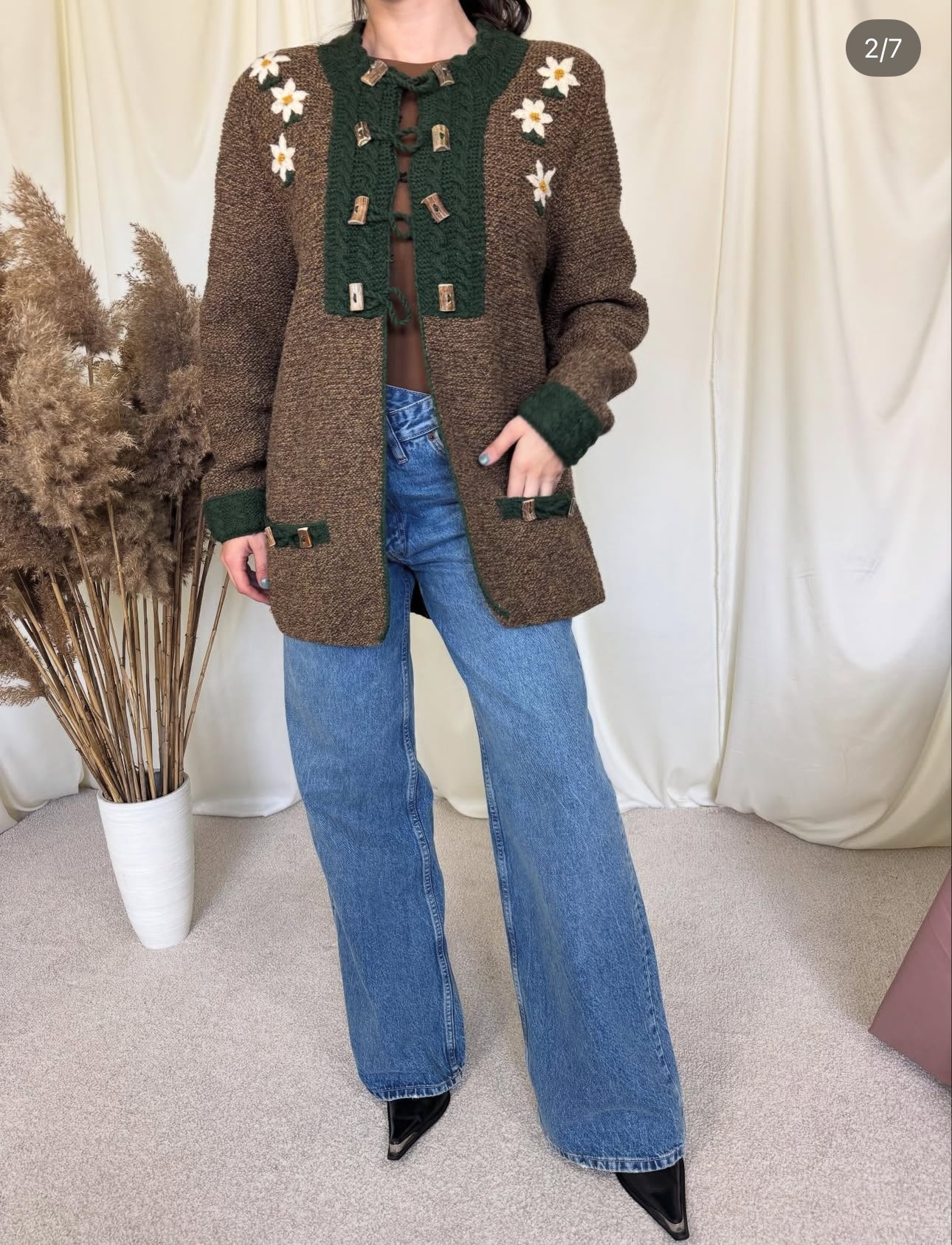 Cardigan vintage din Lână handmade ( mărimea M-L)