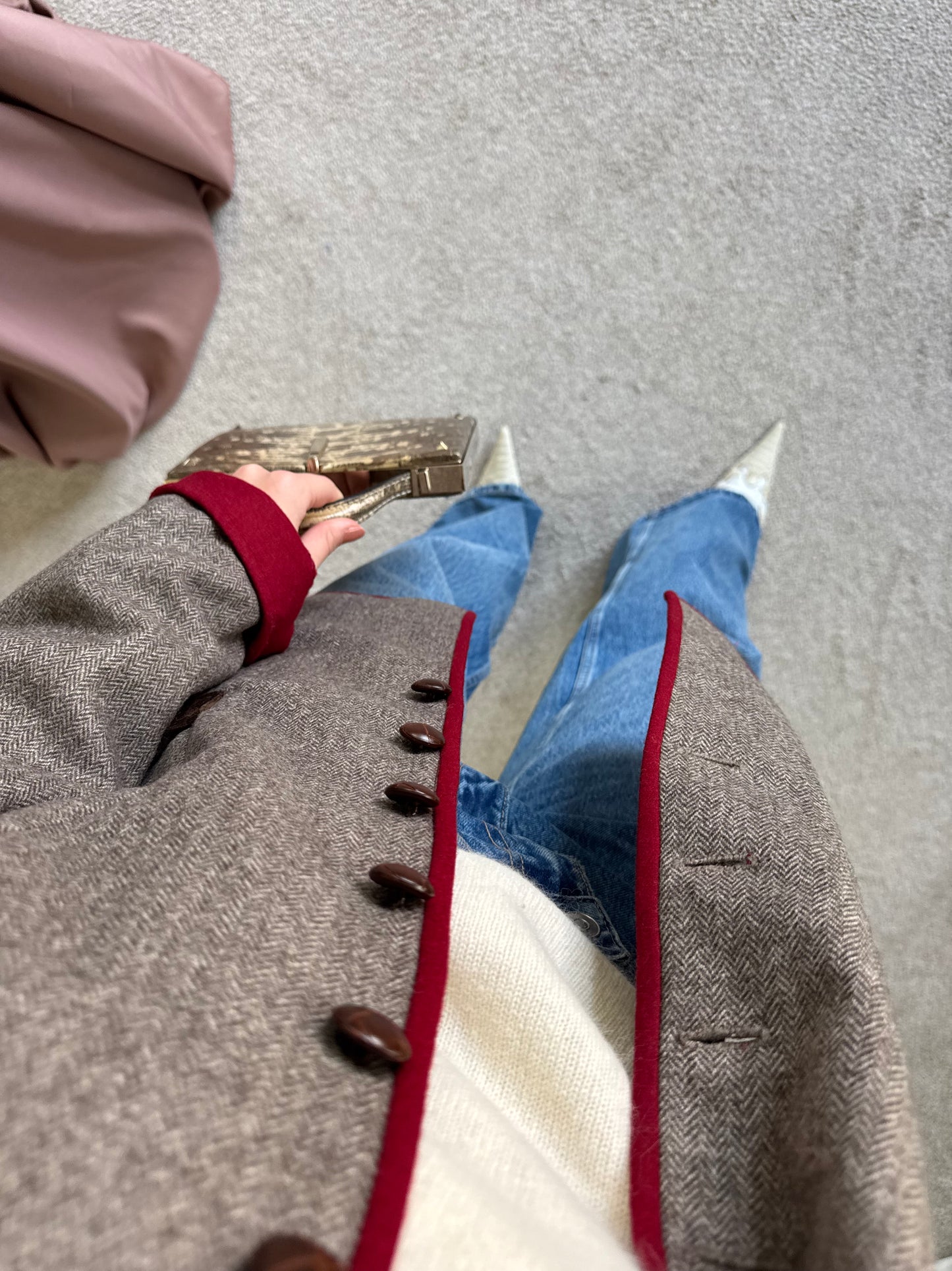 Jacheta vintage din stofă de lână fină tip cașmir( mărimea M)