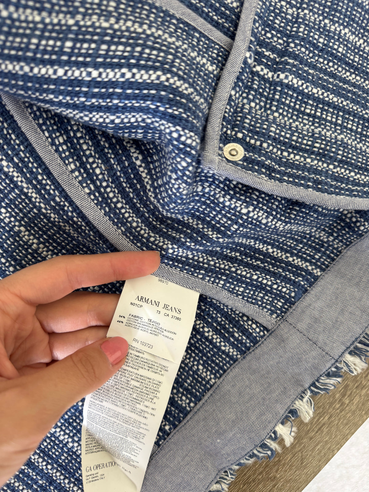Sacou ARMANI jeans tip tweed din bumbac cu nasturi inscripționați ( mărimea M)