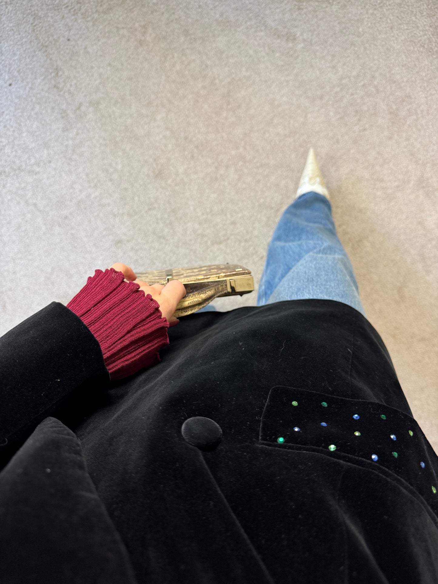 Sacou vintage din catifea neagră de bumbac, mărimea M/L