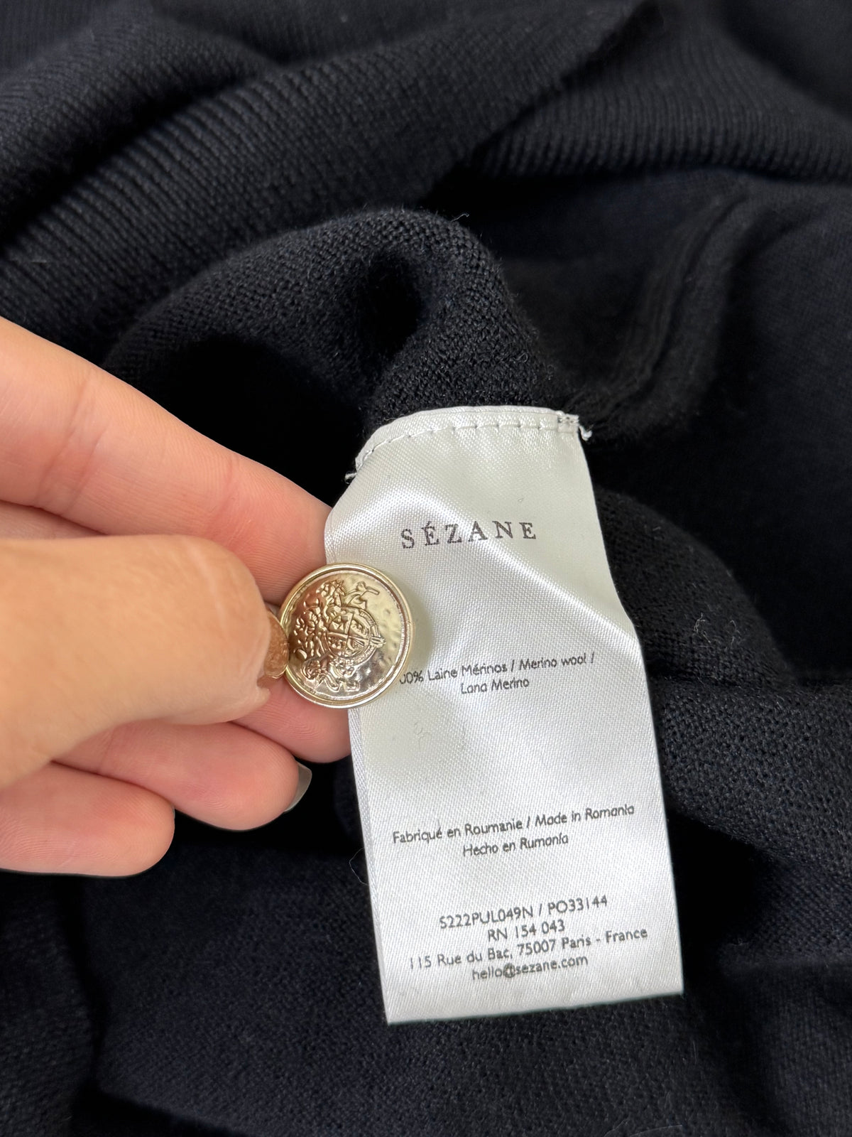 Pulover Sezane din 100% lână MERINO cu nasturi ( mărimea L/XL)