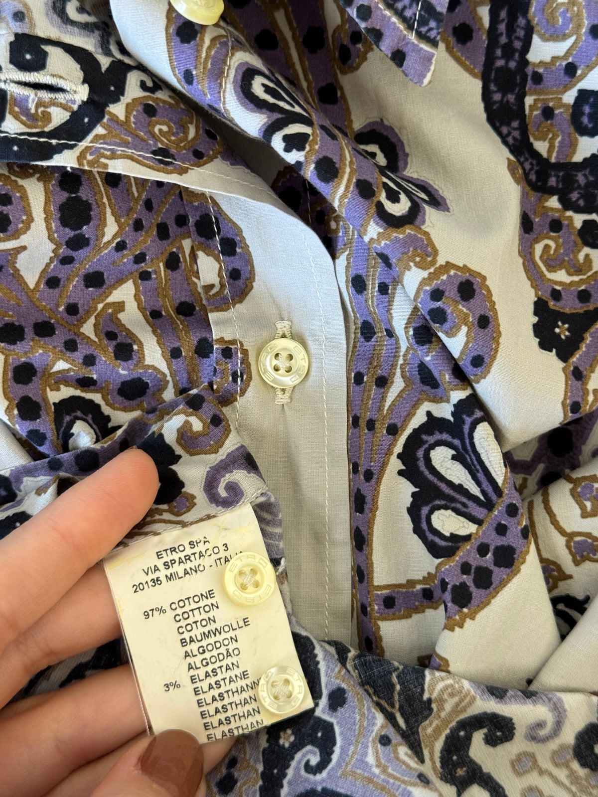 Cămașă luxury ETRO din bumbac cu nasturi inscripționați și print specific brandului ( mărimea M/L)