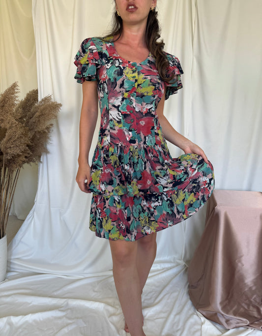 Rochie vintage cu volane si talie marcata ( S)