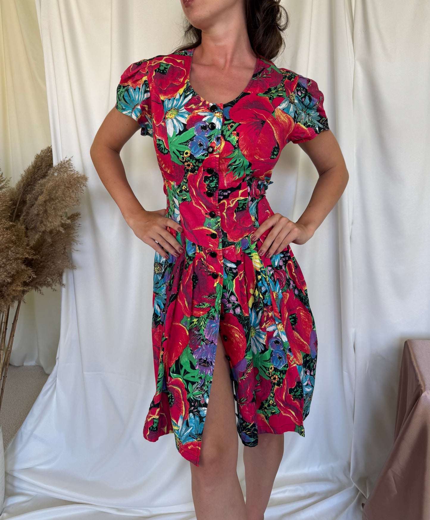 Rochie vintage din bumbac cu prinț floral (M)