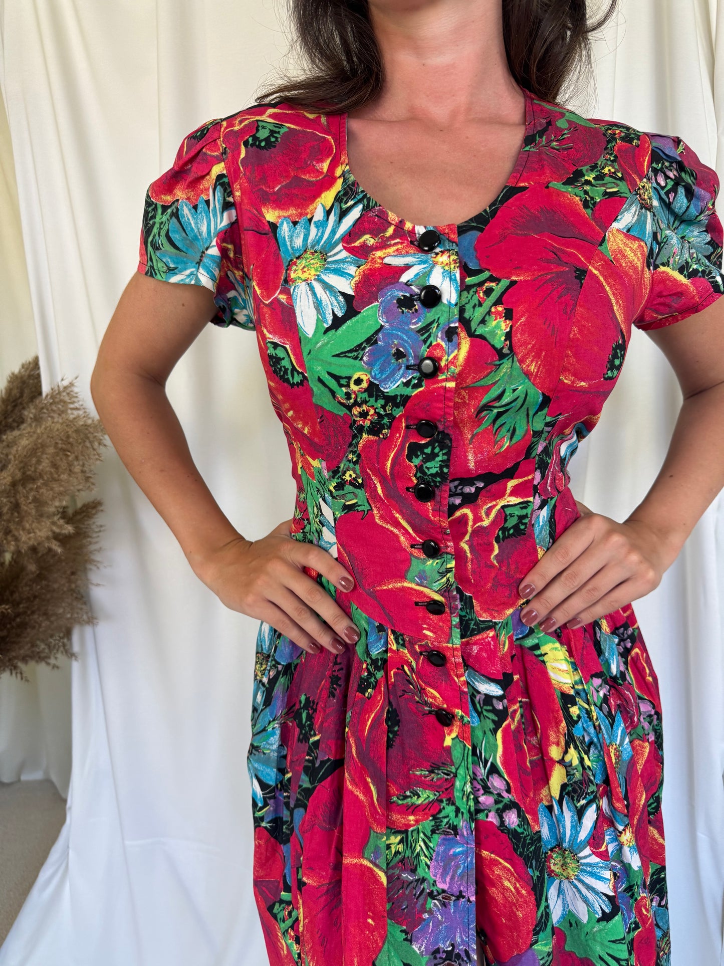 Rochie vintage din bumbac cu prinț floral (M)