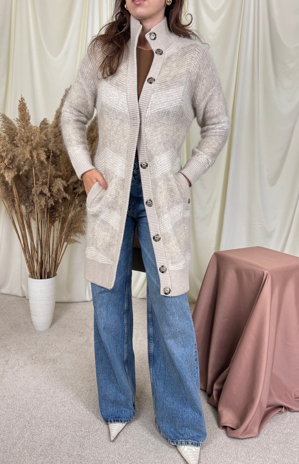 Cardigan premium FALCONERI din lână și mohair, închidere cu capse ( mărimea S/M)