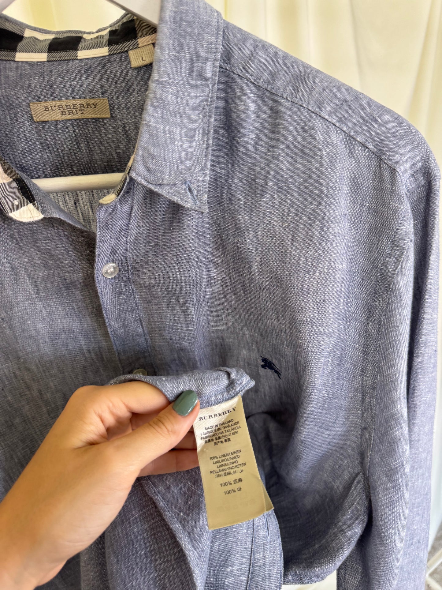 Cămașă BURBERRY din 100% in, manșete cu print 
(Mărimea L)