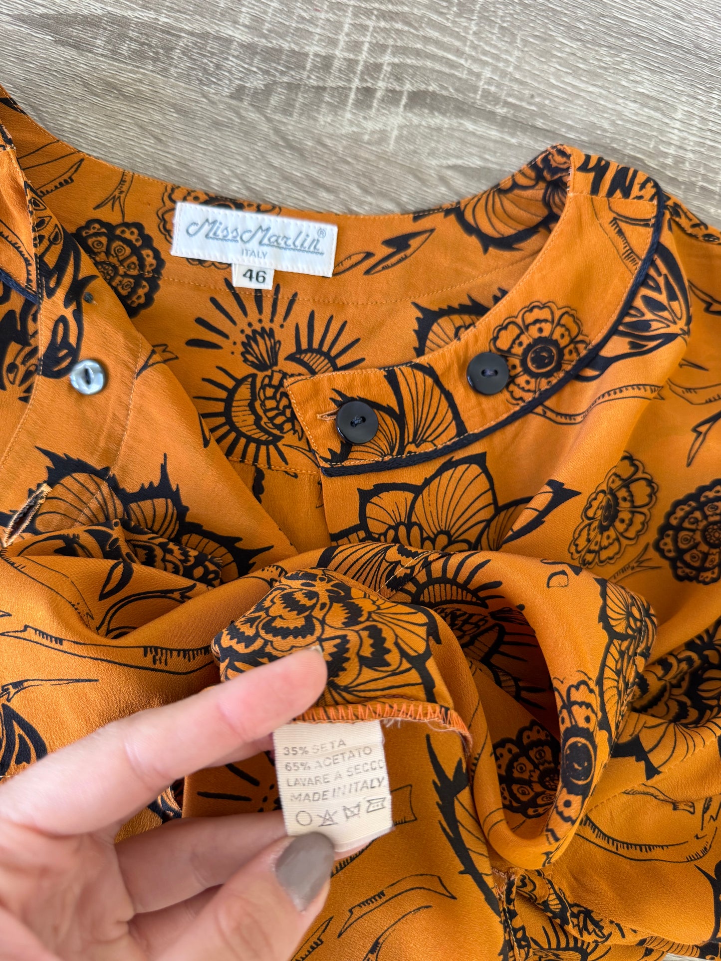 Cămașă vintage din mătase și acetat cu print superb ( mărimea L-XL)