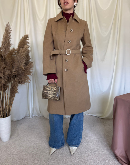 Palton vintage cambrat din lana și păr de camila( mărimea S)