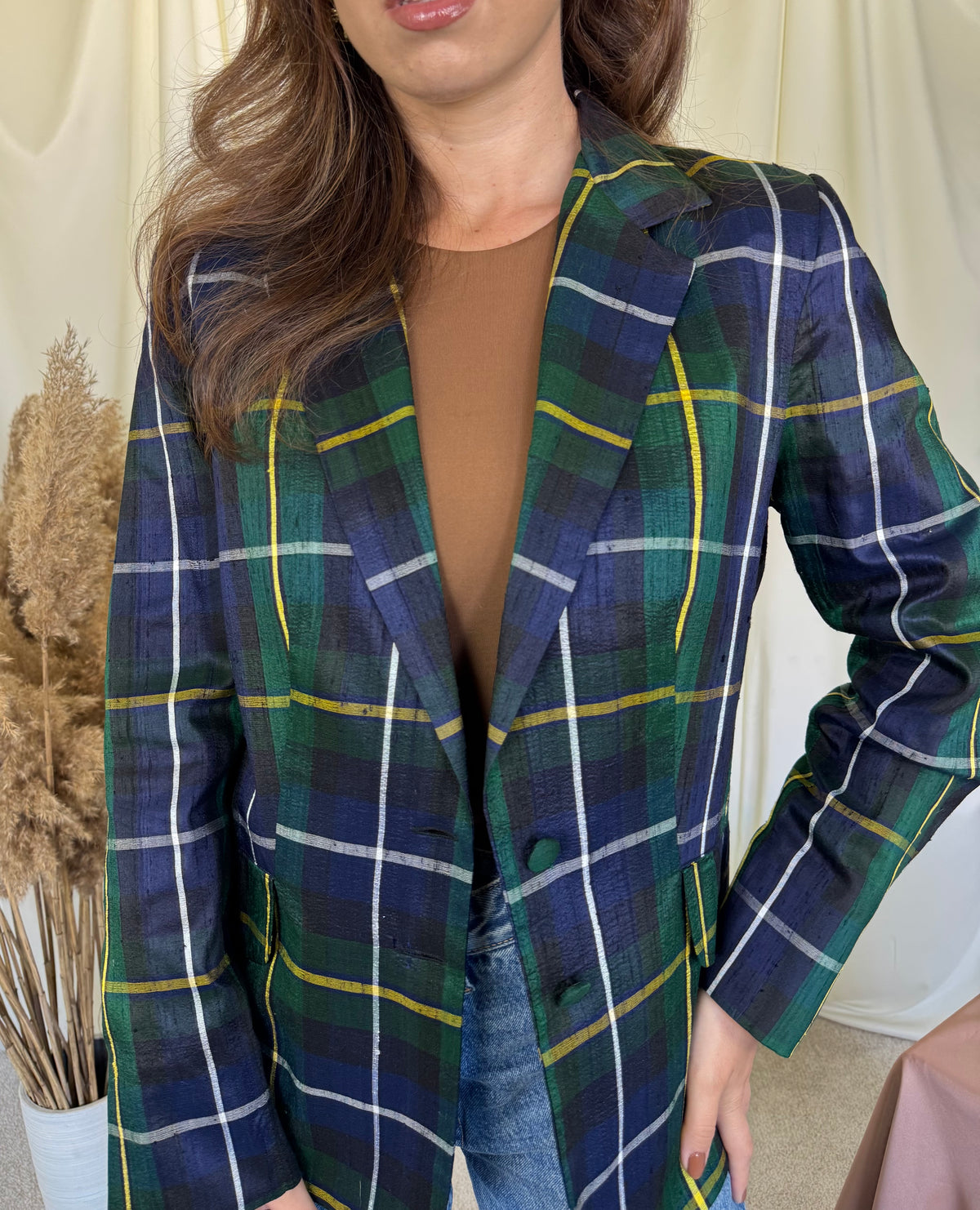 Sacou vintage din 100% mătase naturală cu print ( mărimea S/M)