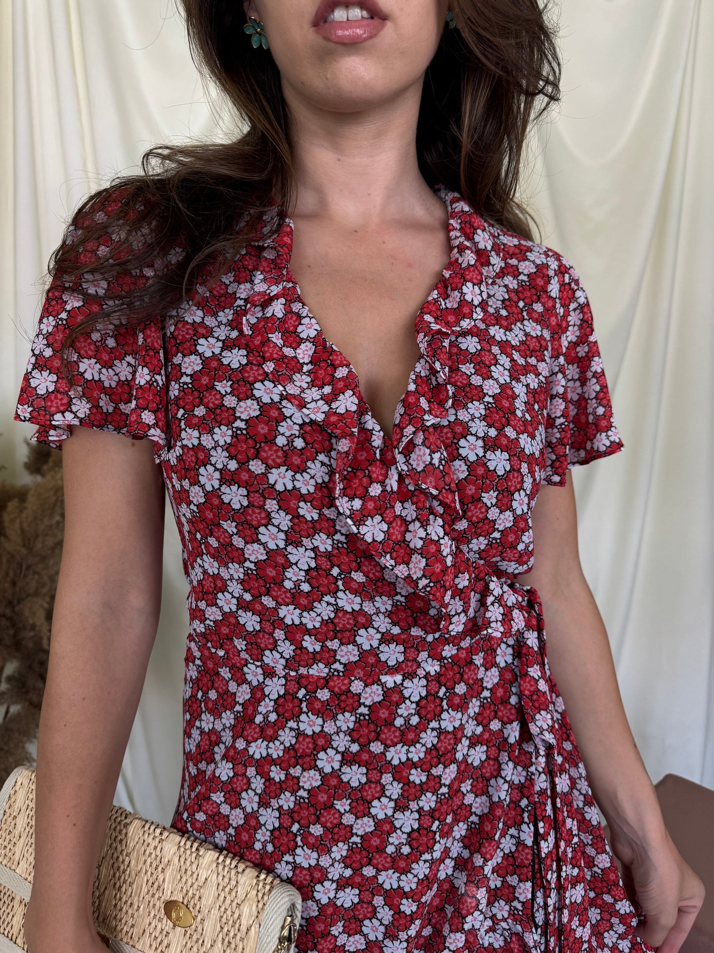 Rochie Michael Kors cu print floral, talie marcat, închidere parte peste parte ( mărimea S- S/M)