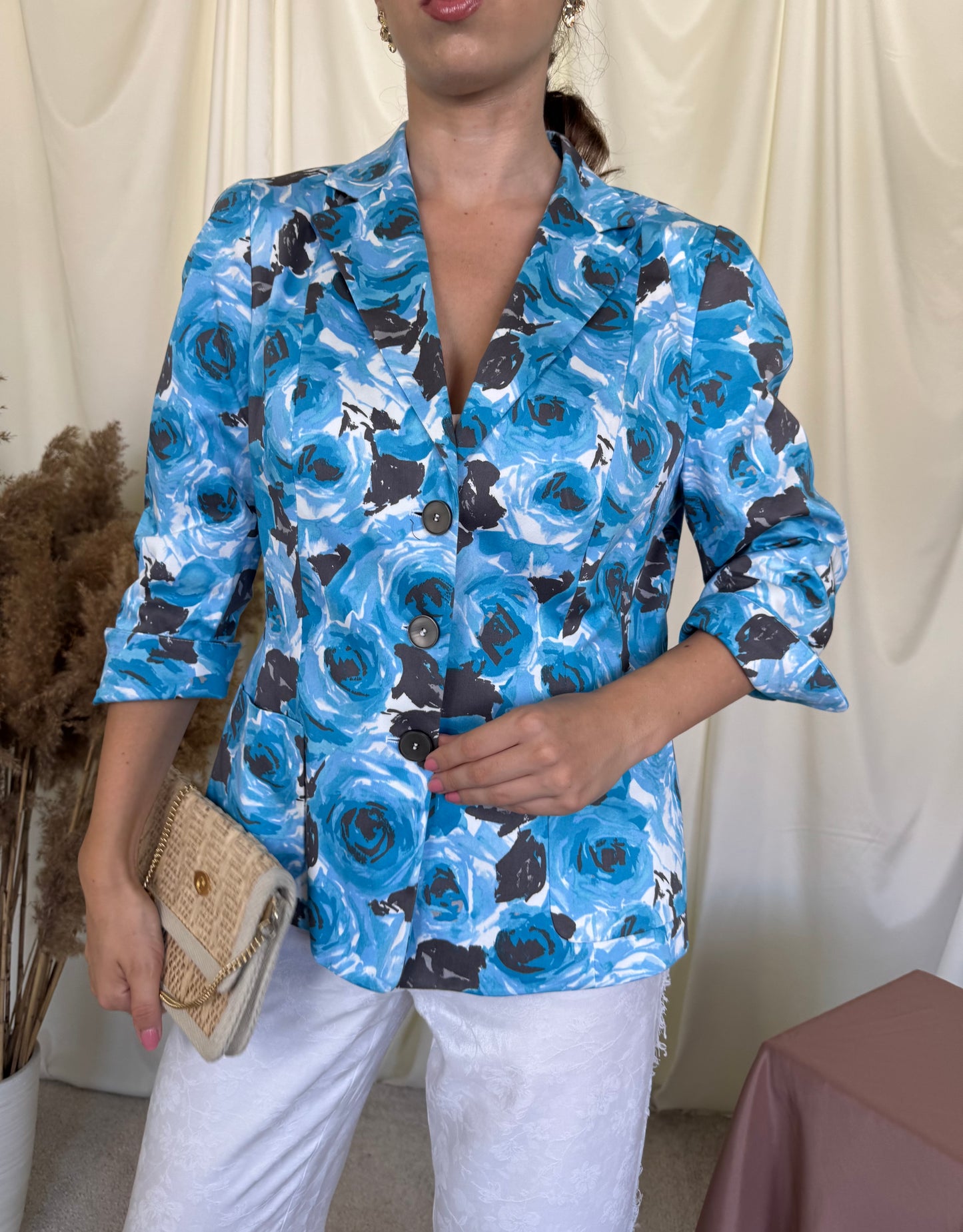 Sacou de vară LAUREL din 97 % bumbac cu print floral și mâneci 3/4 ( mărimea L)