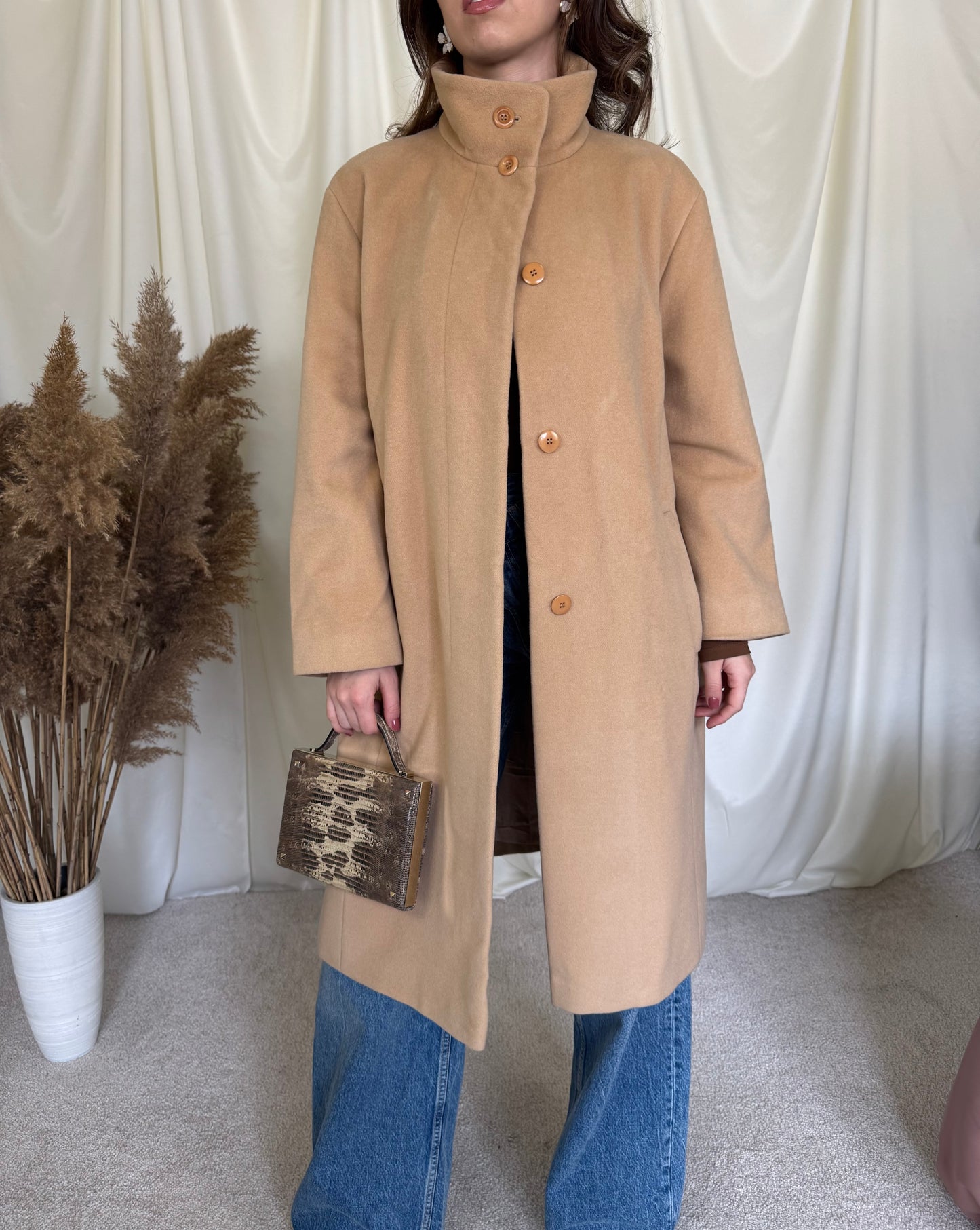 Palton vintage camel din 65% lână și angora, ( L/XL)