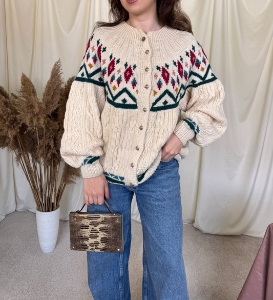 Cardigan superb din Lână realizat manual cu print (mărime universala)