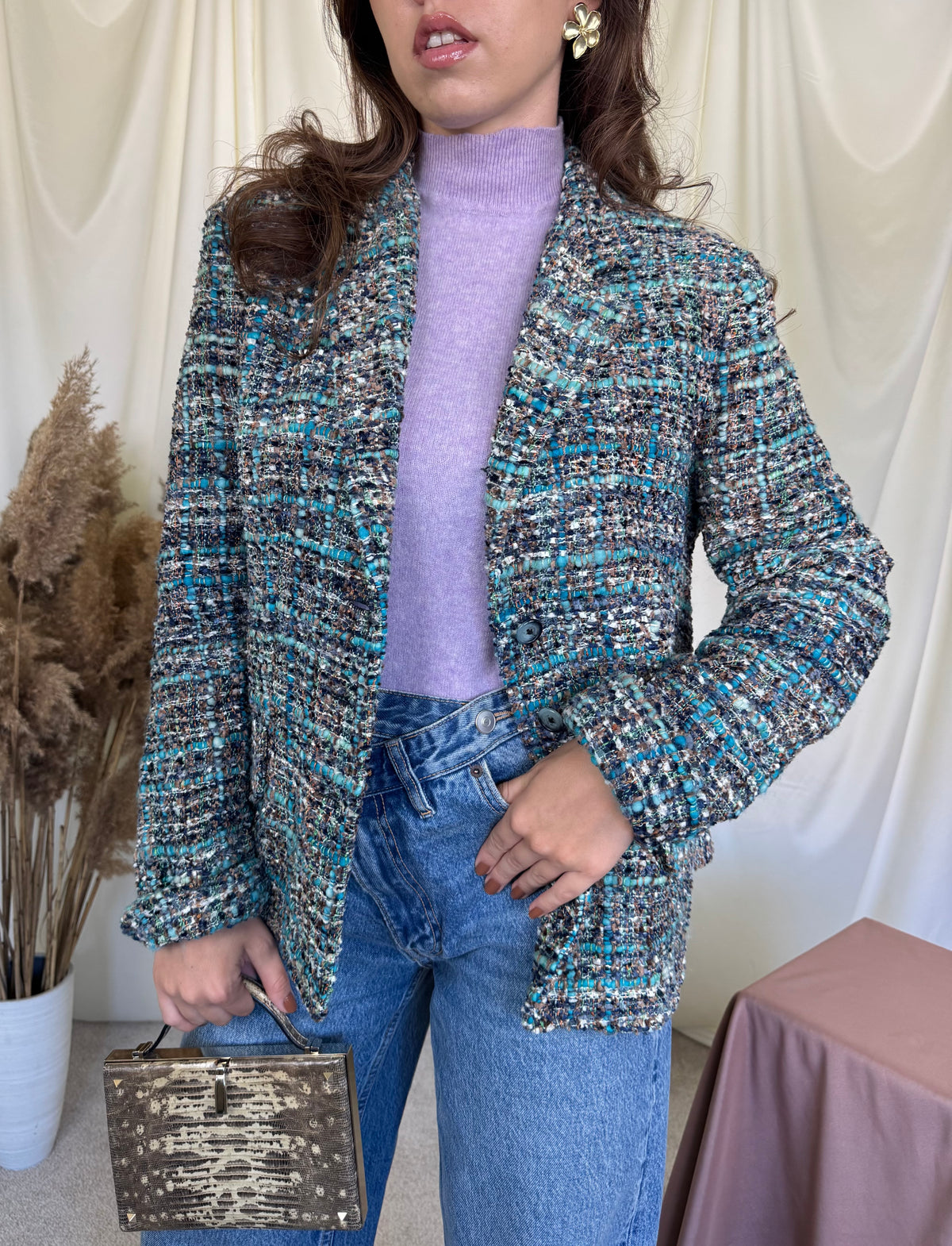 Sacou tip jachetă din tweed de mătase naturală ( mărimea M)