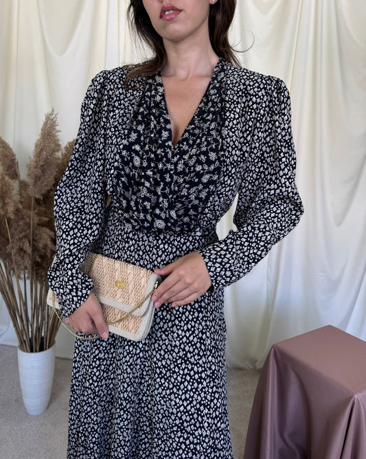 Back. Rochie vintage maxi BARBARA B. într-un croi superb cu umeri marcați, talie ajustabilă ( mărimea M/L)