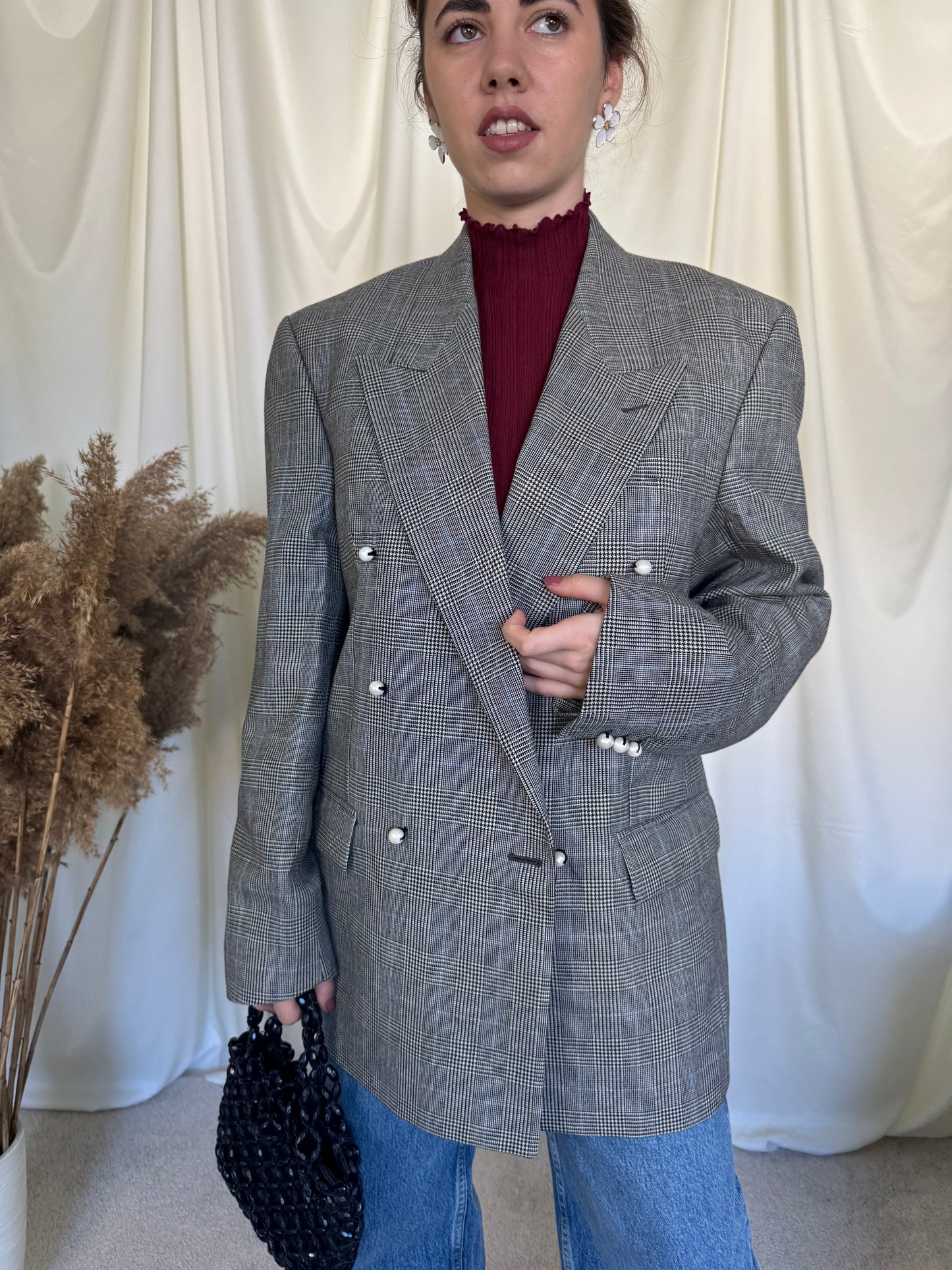 Sacou vintage superb din stofă de lână cu nasturi perla ( mărimea L!