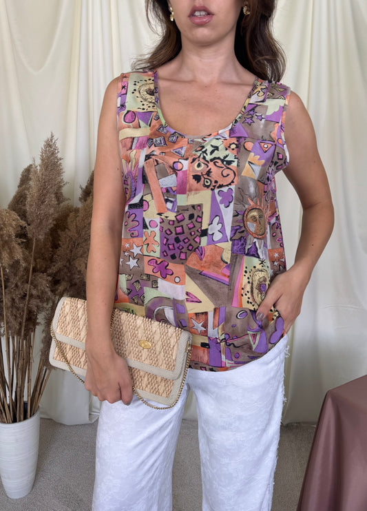 Top vintage Marco din mătase naturala cu print ( mărimea M/L )