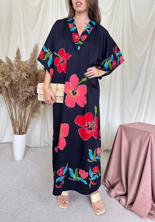 Rochie tip kaftan din bumbac cu print floral din 100% bumbac ( mărimea XL)