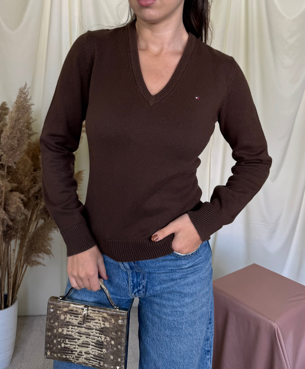 Bluză Tommy Hilfiger din 100% bumbac, maro( mărimea S/M)