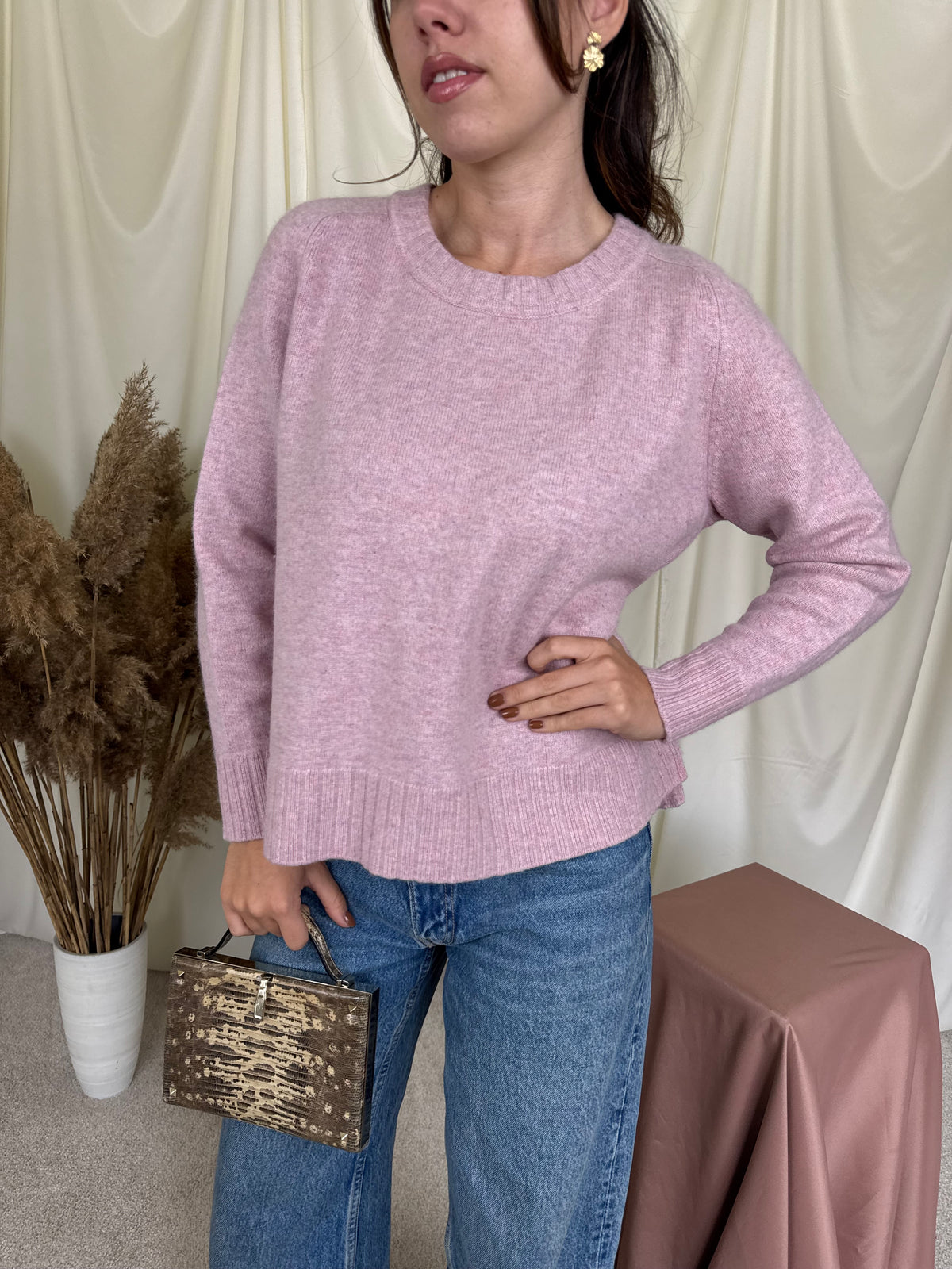 Pulover Madeleine mai gros din lana și cașmir,roz pudrat ( mărimea M)
