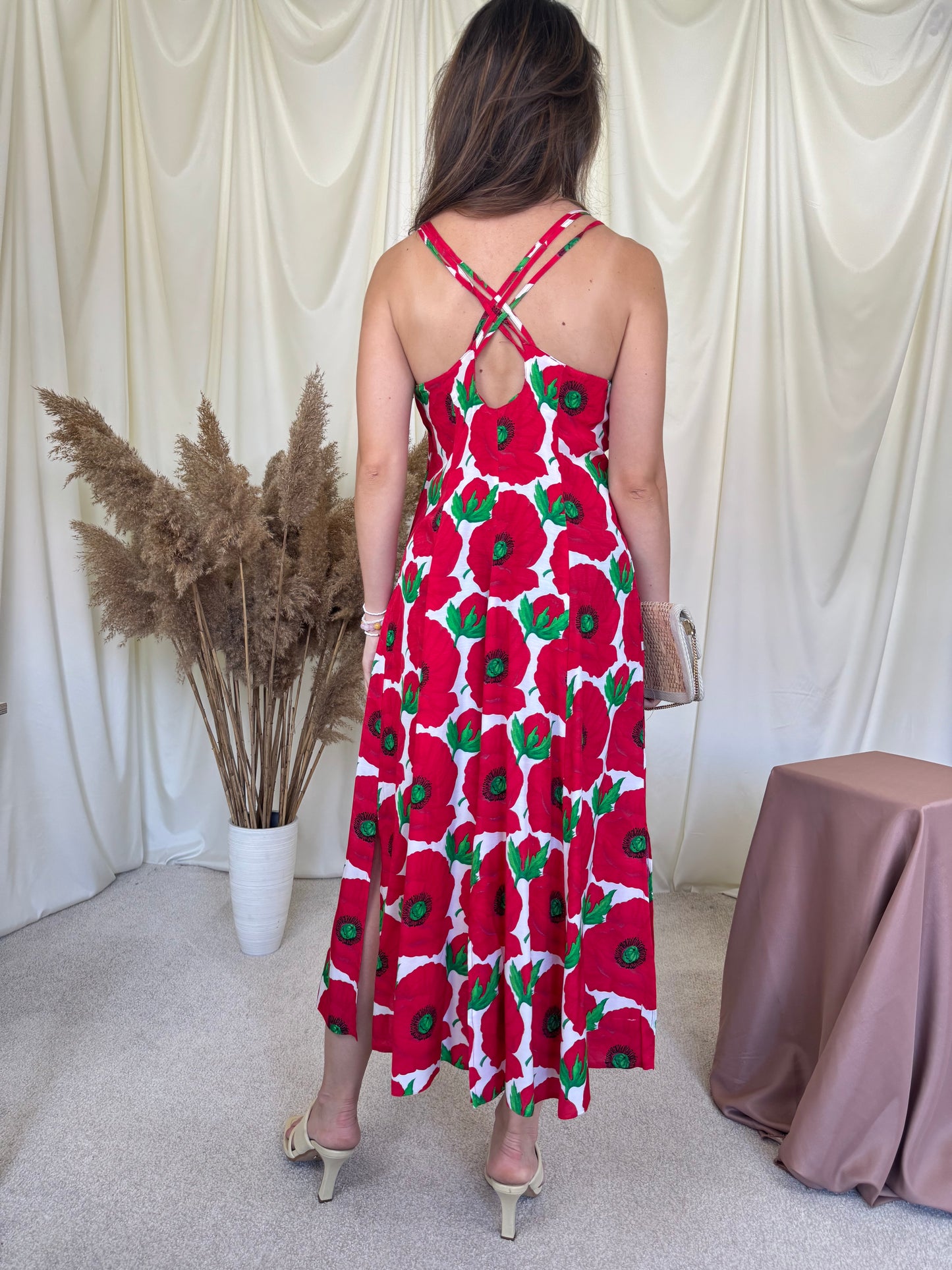 Rochie vintage de vară cu print floral și spate decupat ( mărimea M)