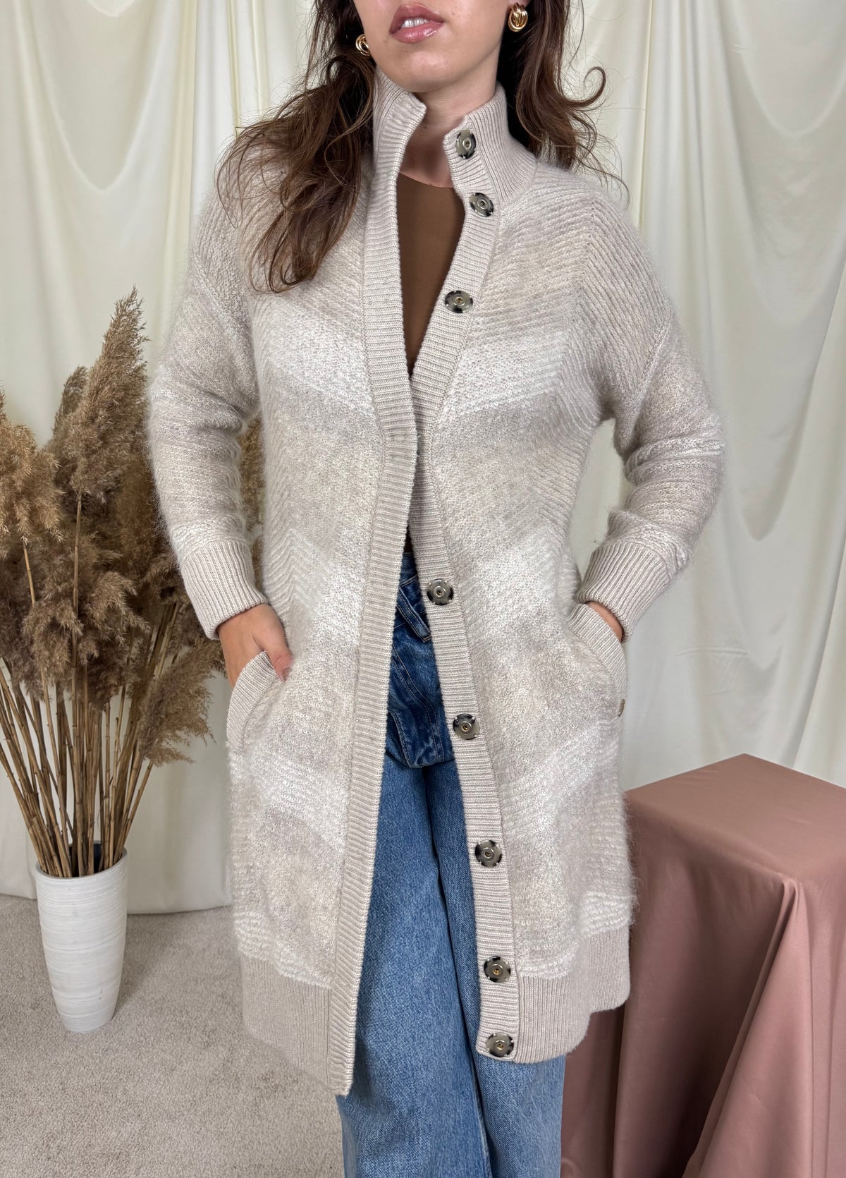 Cardigan premium FALCONERI din lână și mohair, închidere cu capse ( mărimea S/M)
