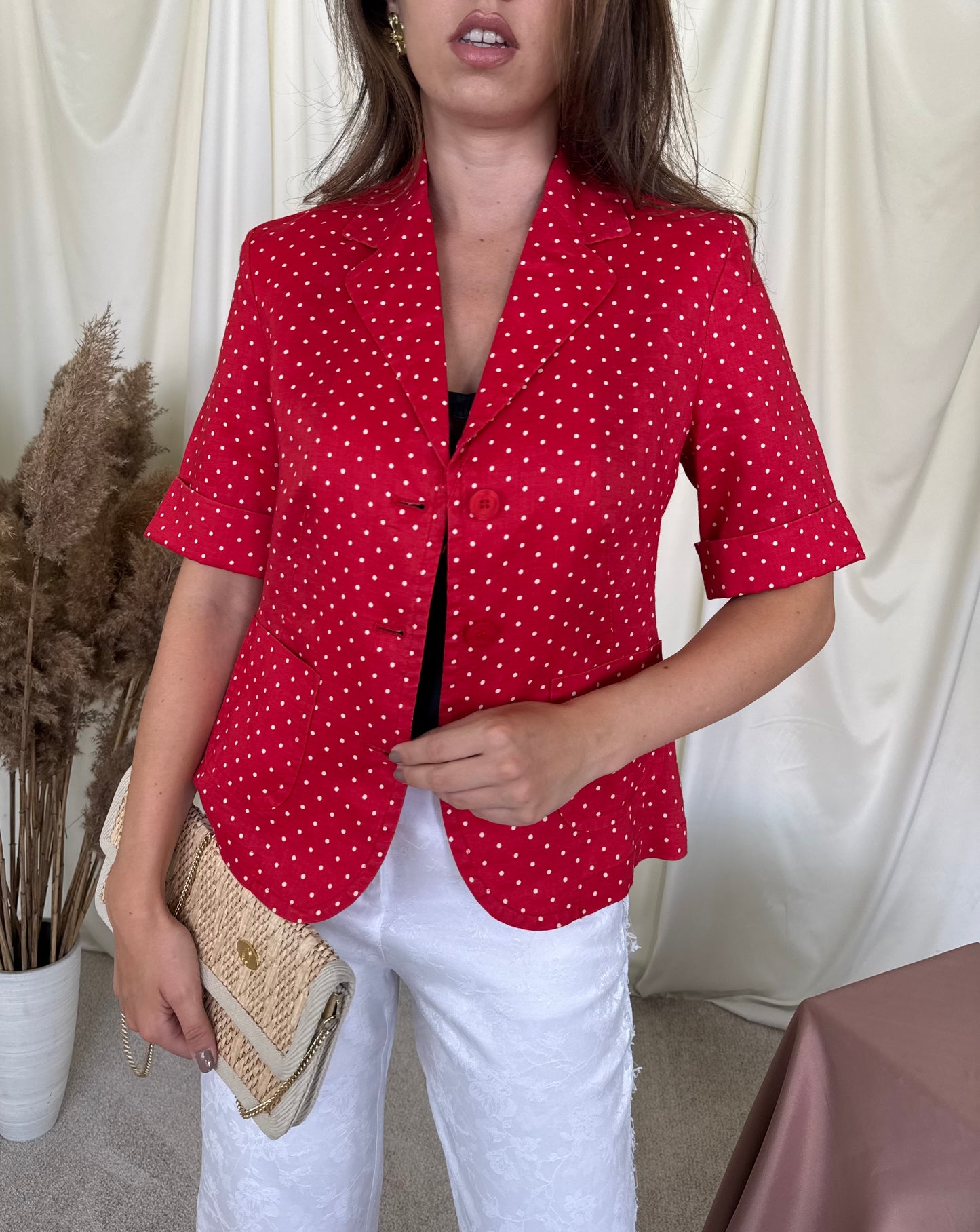Sacou vintage Marco Pecci din 100% in cu print buline și mâneci scurte, talie cambrata( mărimea M)