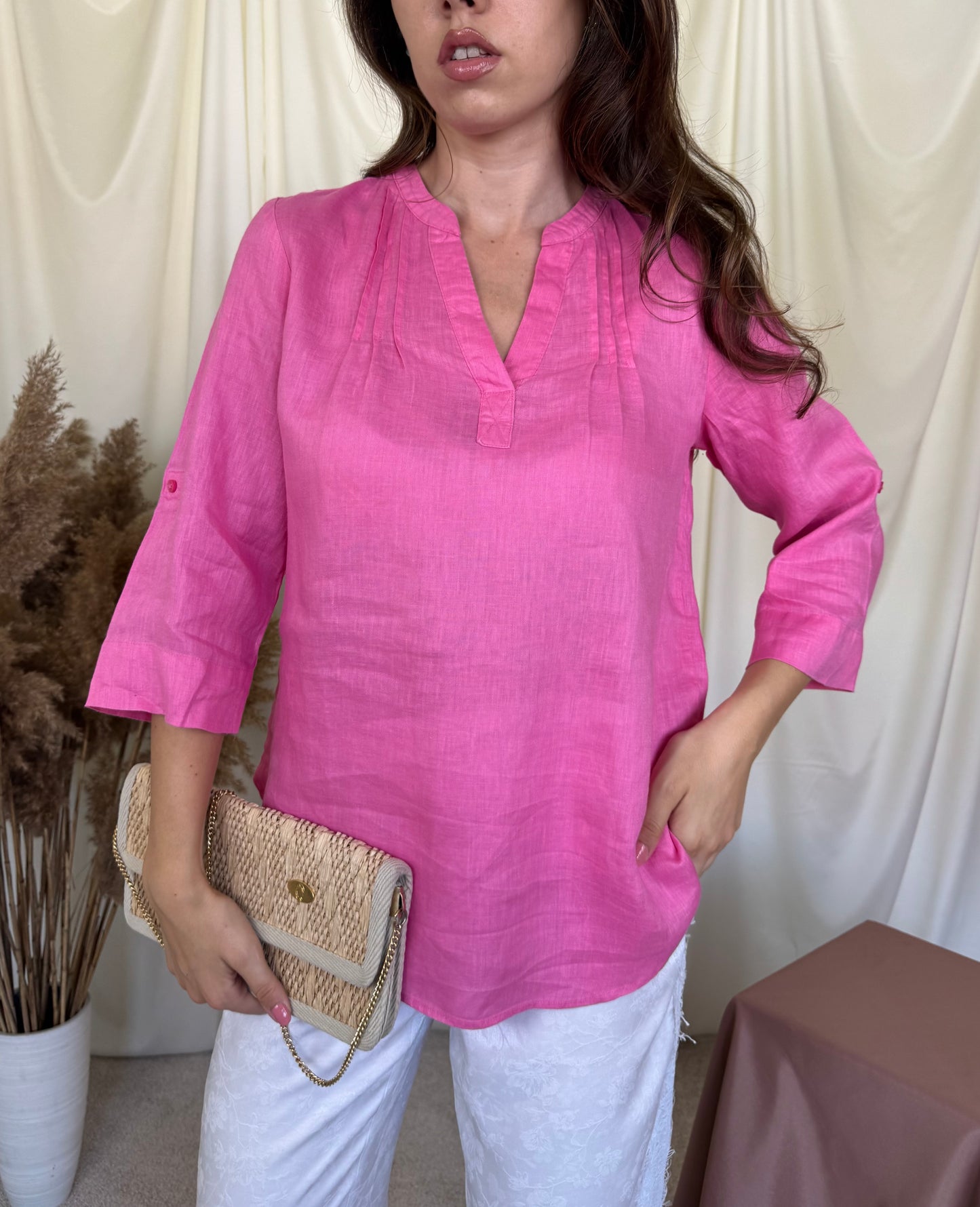 Cămașă de vară din 100% in baby pink ( mărimea S/M)